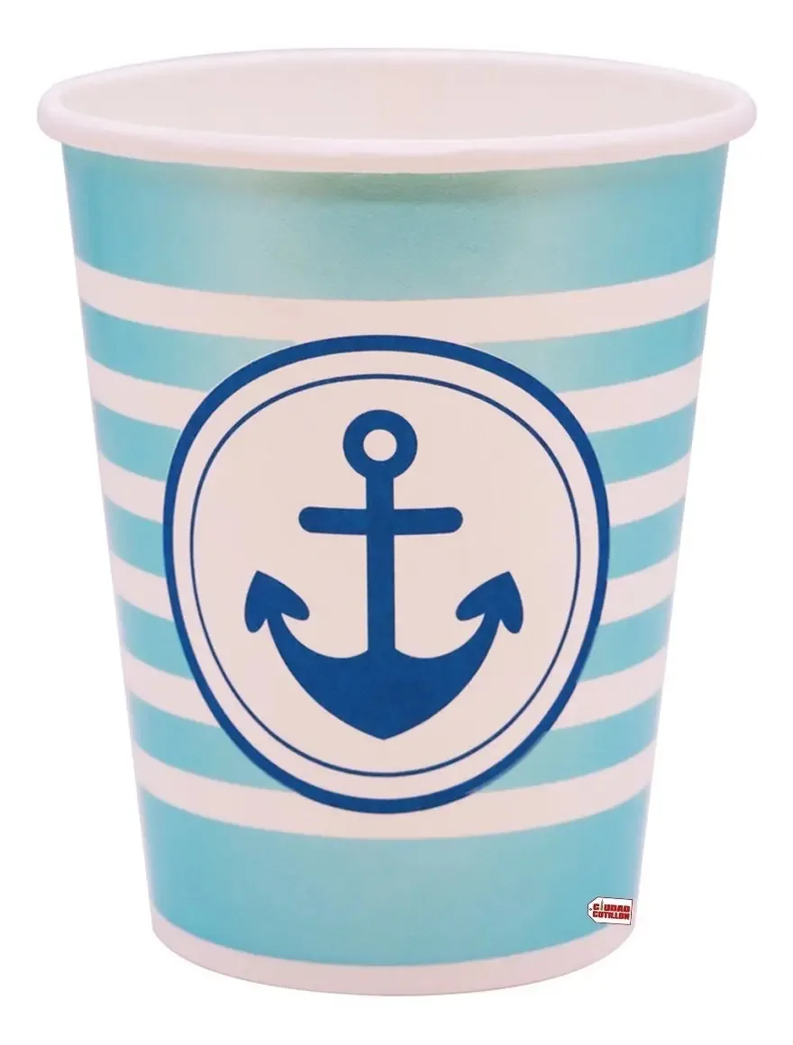 Pacote de copos descartáveis Ps Marinero Anchor 266 ml azul claro para 6 unidades