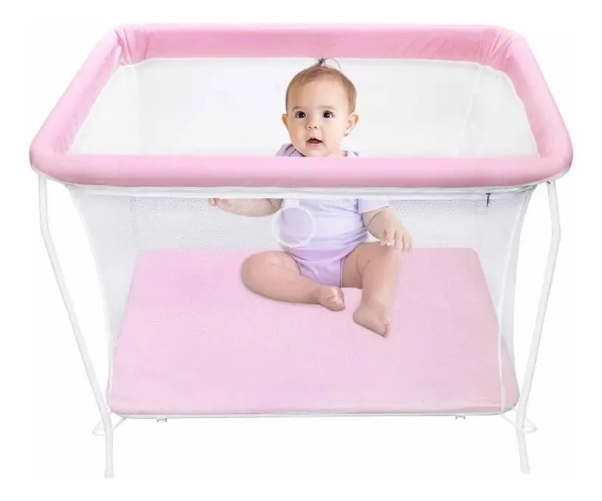 Berço Chiqueirinho Infantil Cercadinho Portátil Bebê -barato Cor Rosa