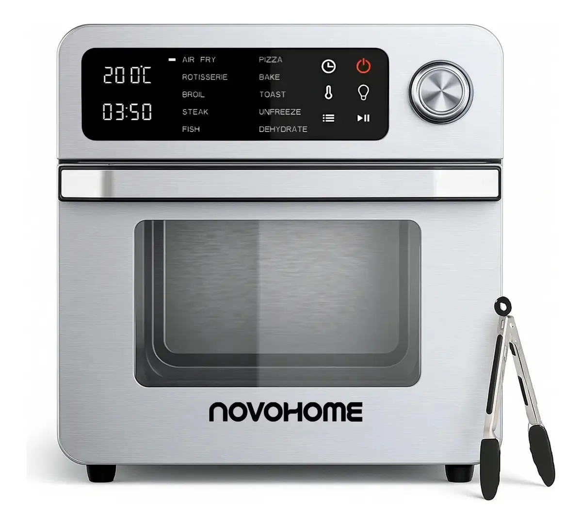 Forno elétrico de mesa e fritadeira de ar Novohome de painel digital de 15 litros, 10 programas de culinária