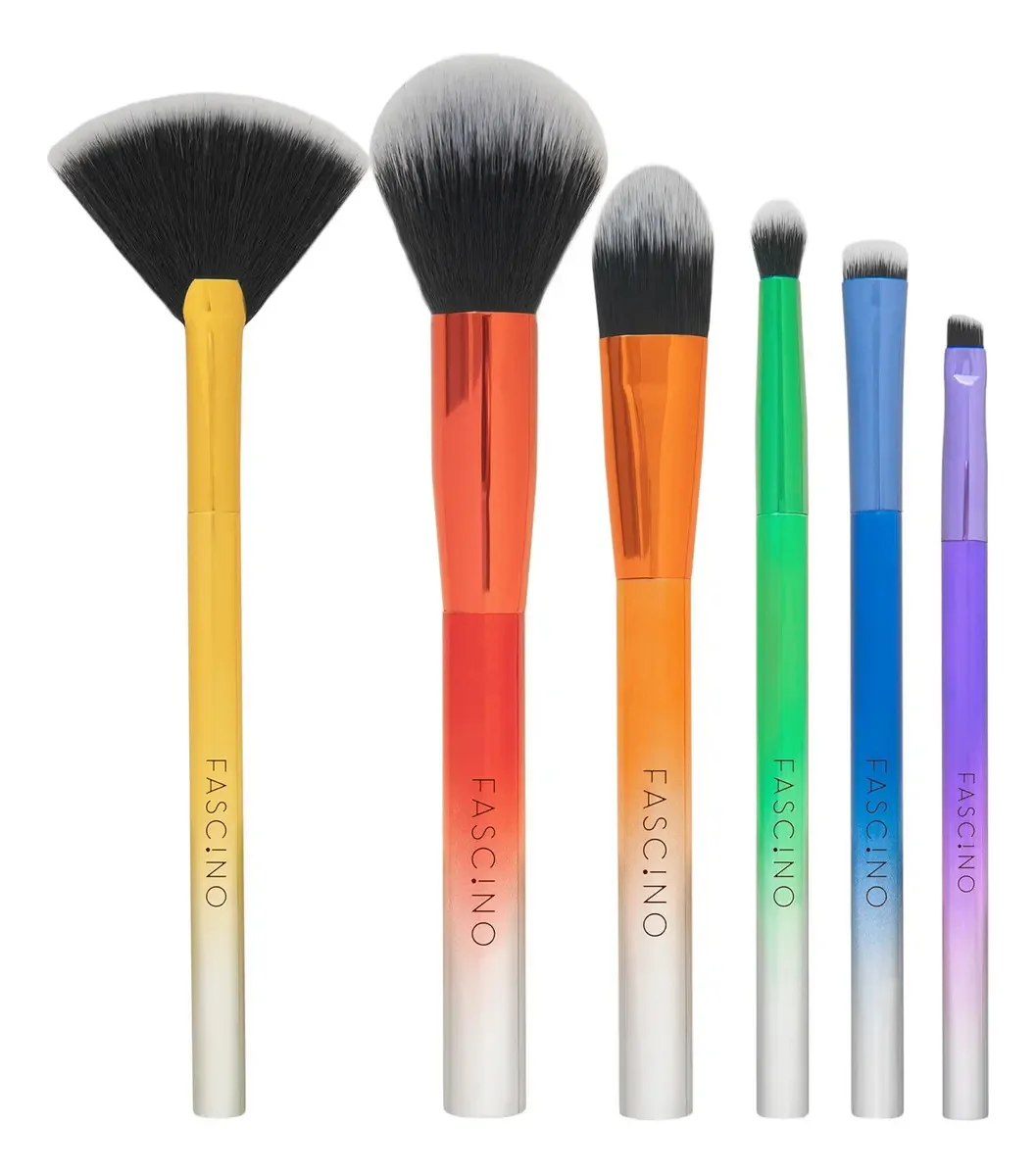 Conjunto Rainbow Fascino White de 6 pincéis e pincéis de maquiagem