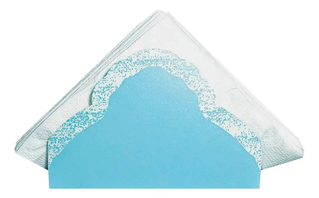 Porta-guardanapos com 15 guardanapos azuis claros em cor pastel