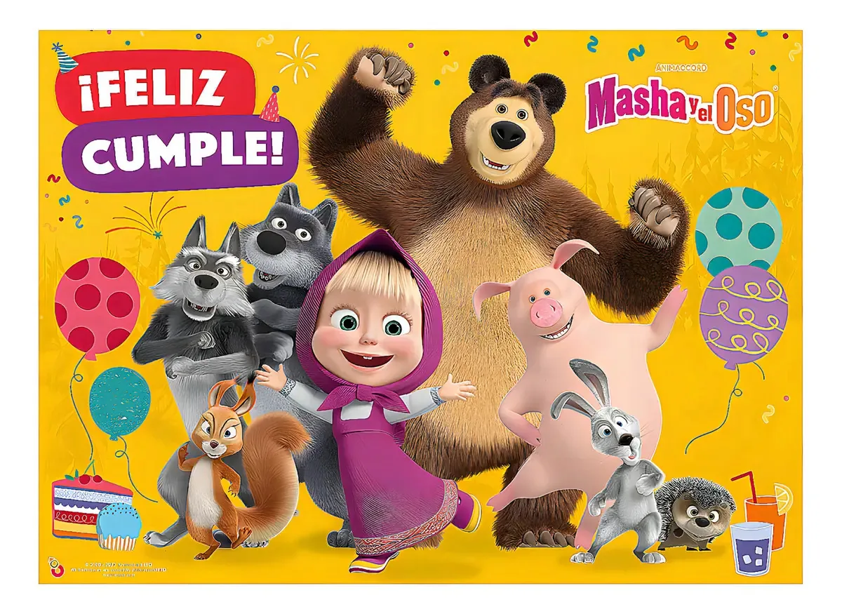 Pôster de feliz aniversário de Masha e o Urso - Cotillion Waf
