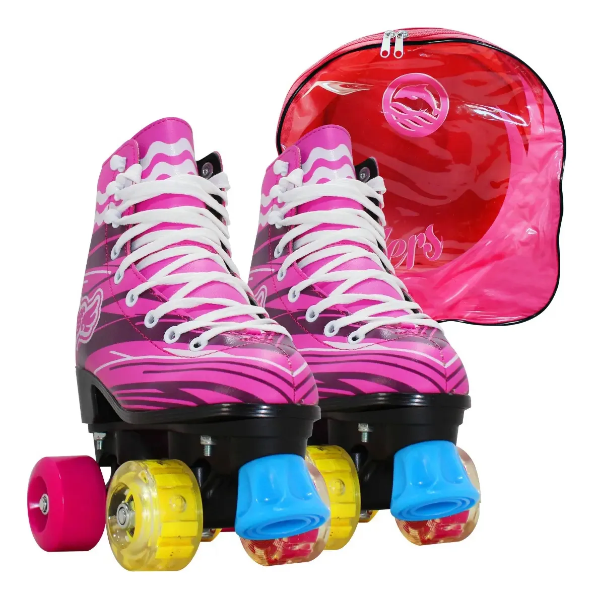 Patins de 4 rodas Dolphin 40/41 de 5,4 cm rosa modelo 169 com luzes