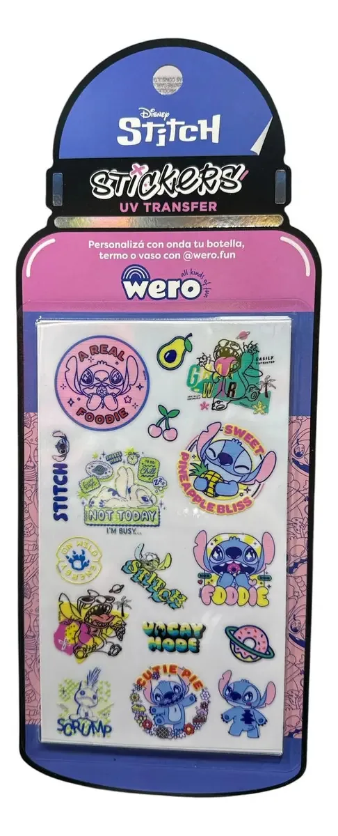 Adesivos Stitch Disney Wero Pack X2 Iron Premium Resistentes à Água, Transferência UV, Adesivos decorativos para garrafas térmicas, copos, cadernos, pastas personalizáveis