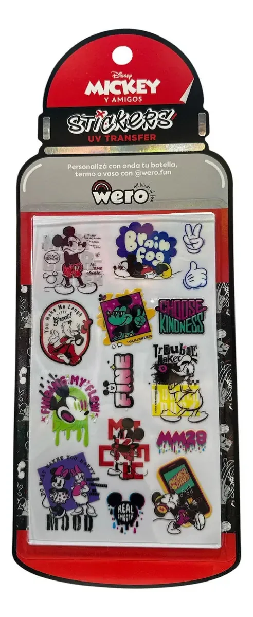 Adesivos Mickey And Friends Disney Wero Pack X2 Iron Premium Resistentes à Água Adesivos decorativos de transferência UV para garrafas térmicas, copos, cadernos, pastas e cadernos personalizáveis
