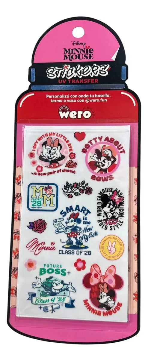 Adesivos Minnie Mouse Disney Wero Pack X2 Iron Premium resistentes à água Adesivos decorativos de transferência UV para garrafas térmicas, copos, cadernos, pastas e cadernos personalizáveis