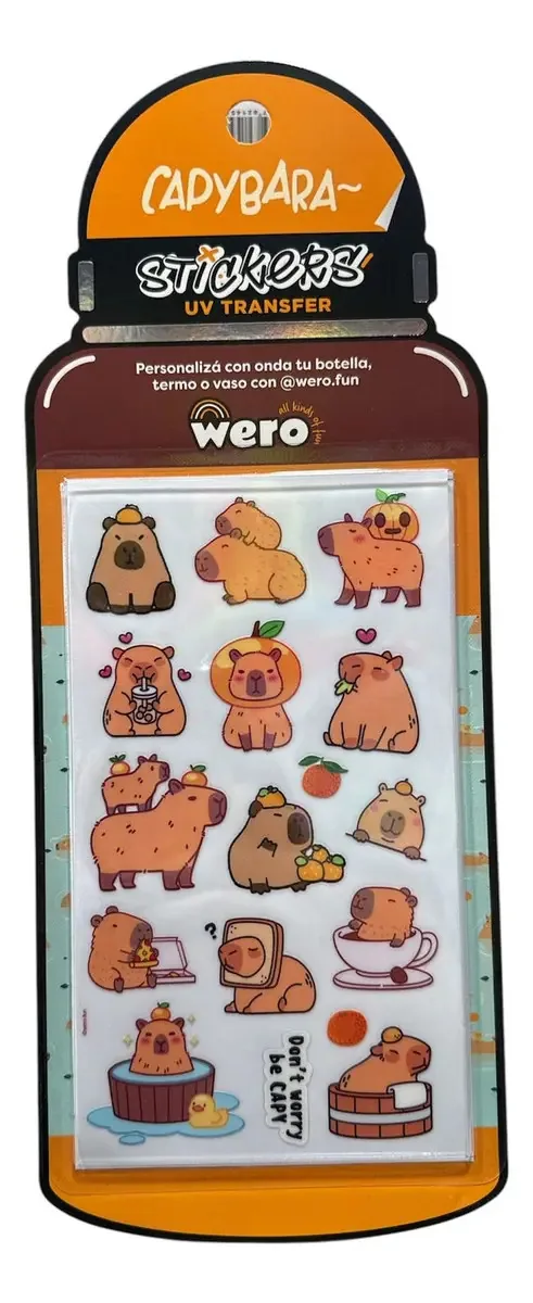Adesivos Capybara Wero Pack X2, ferro, resistentes à água premium, transferência de UV, adesivos decorativos para garrafas, garrafas térmicas, copos, cadernos, pastas e cadernos personalizáveis