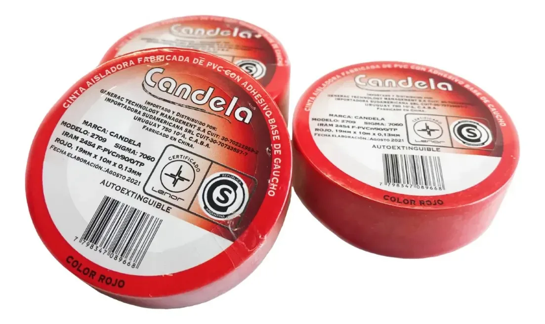 Fita isolante vermelha Candela X 10 Mts X 30 unidades Fita isolante de cor vermelha 10 Mts