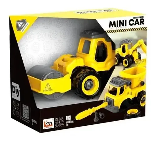Veículo DIY para construir caminhões Construção de Caminhões Pá Edu Color Yellow Flattener Character 52