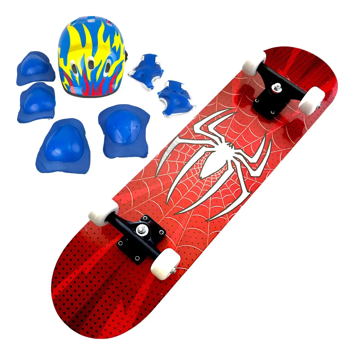 Skate Infantil Homem Aranha Iniciante Completo com Proteção Hypeboards