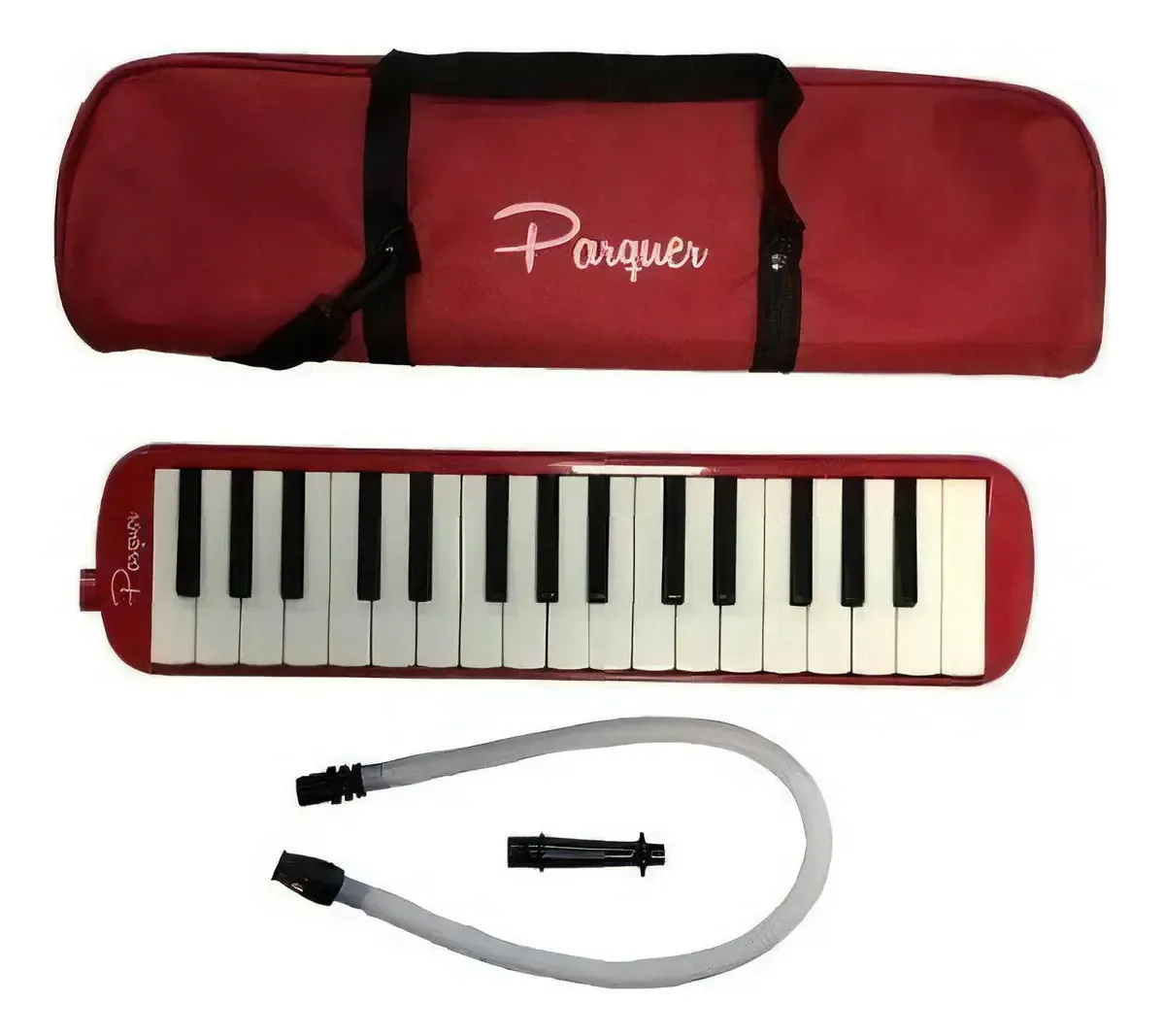 Melodica A Piano Parquer 32 notas rosa com tampa de mangueira vermelha