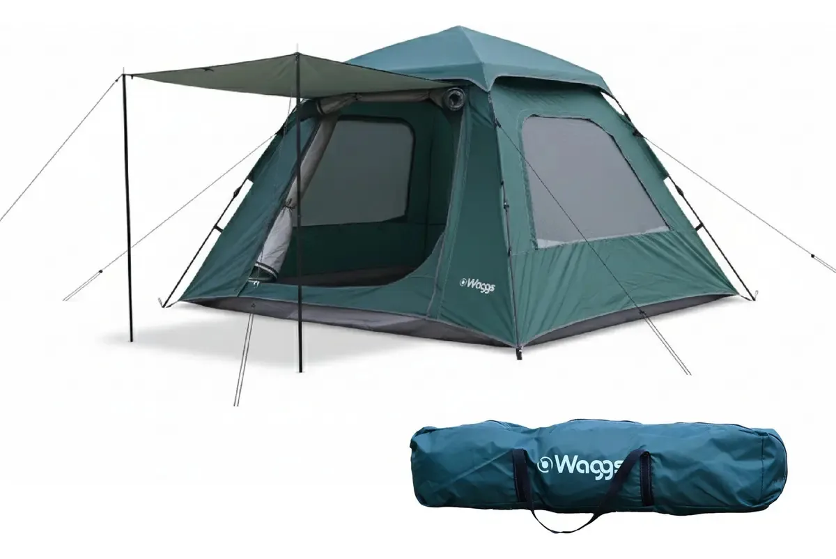 Tenda impermeável Waggs com 2 janelas autoarmável e beirais verdes