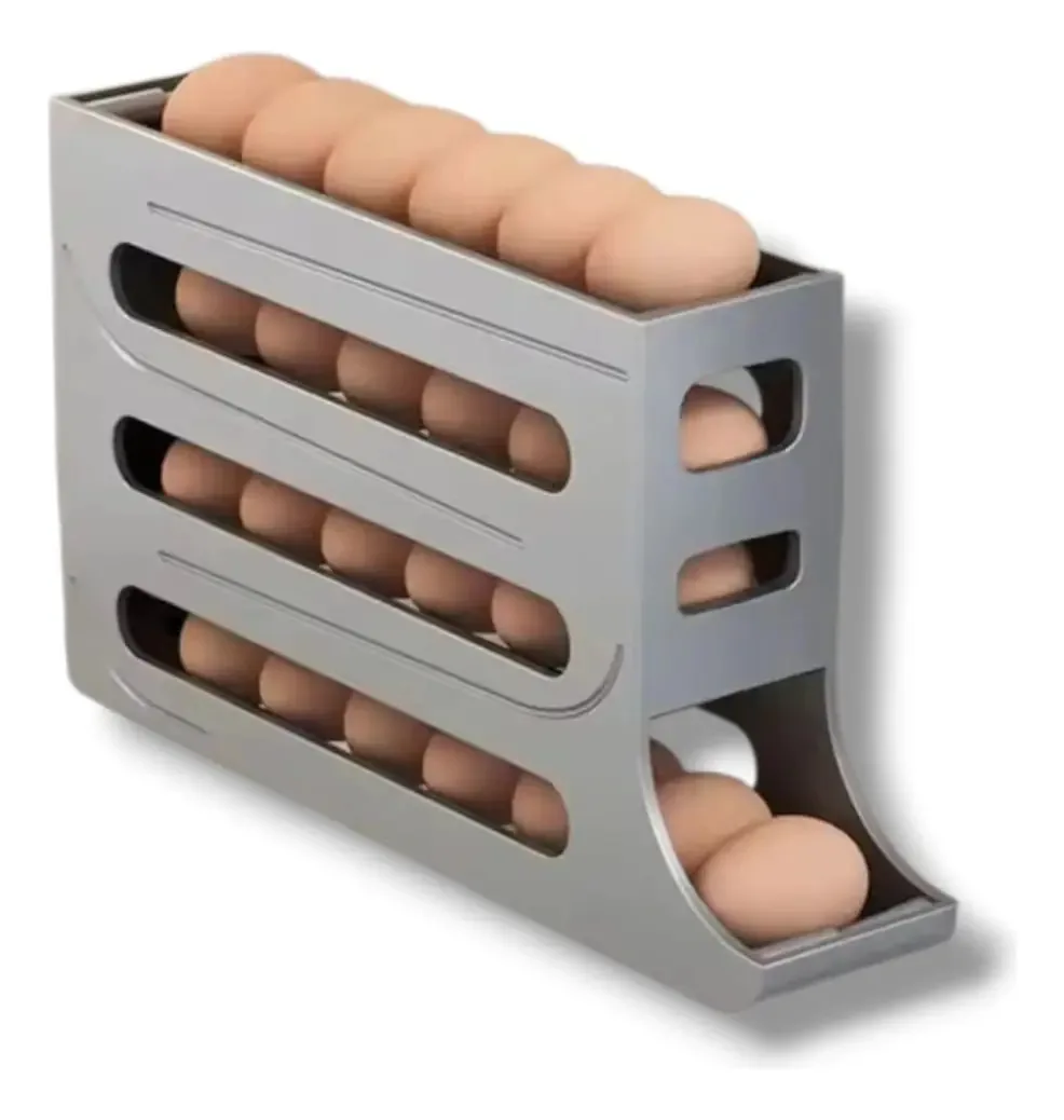 Dispensador deslizante de copos para ovos, organizador de 30 ovos, 4 níveis, cor branca
