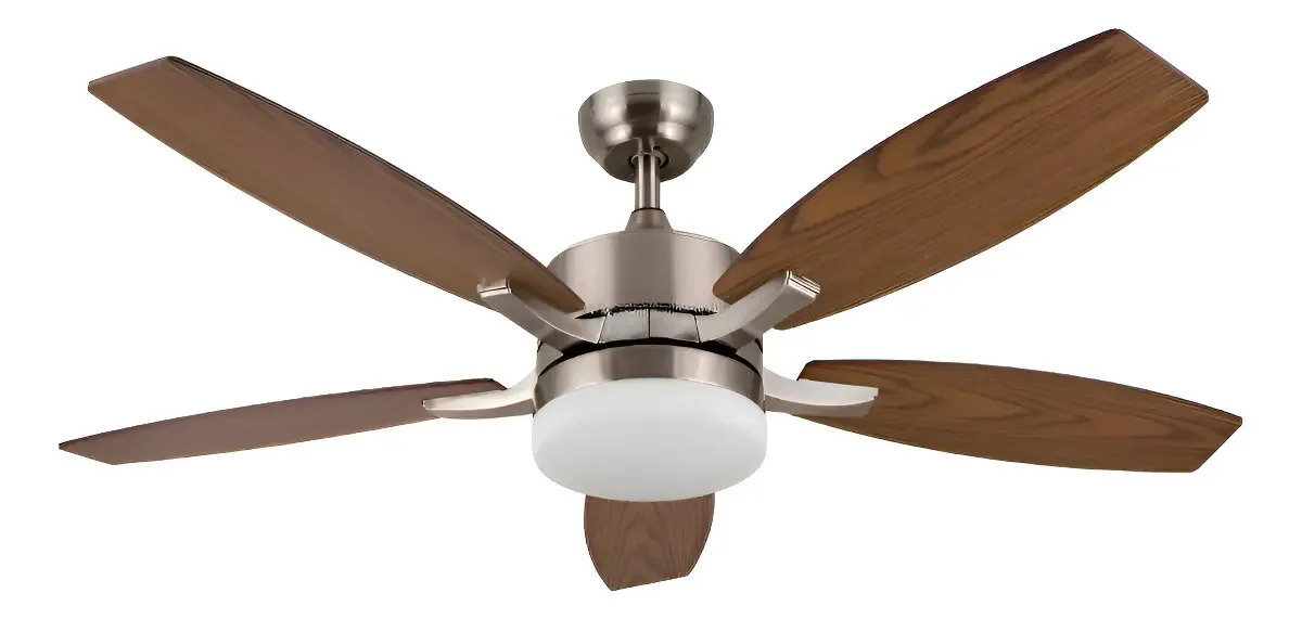 Ventilador de teto, lâminas de madeira reforçada de 132 cm, Atenas, número de lâminas, 5, estrutura prateada, lâminas marrons, diâmetro 1,32 M, frequência: 50 Hz