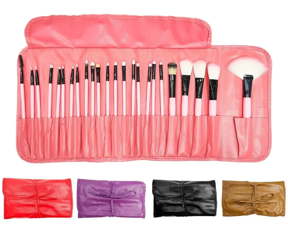 Conjunto de pincéis de maquiagem X24 e pincéis com estojo rosa