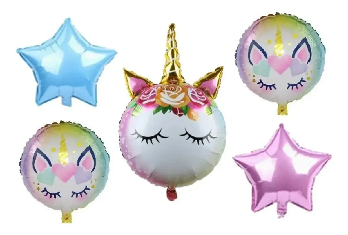 Conjunto de balões de unicórnio: 5 balões de aniversário, unicórnio branco e rosa