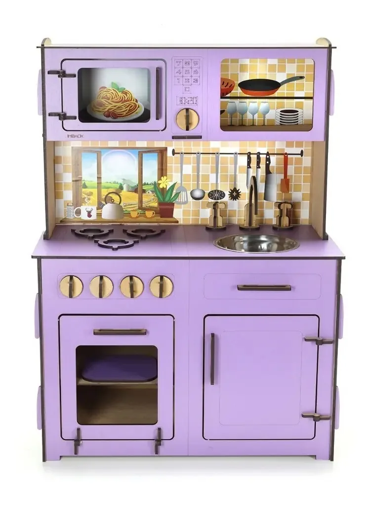 Cozinha de madeira para meninos, brinquedos infantis, cor de cozinha: violeta
