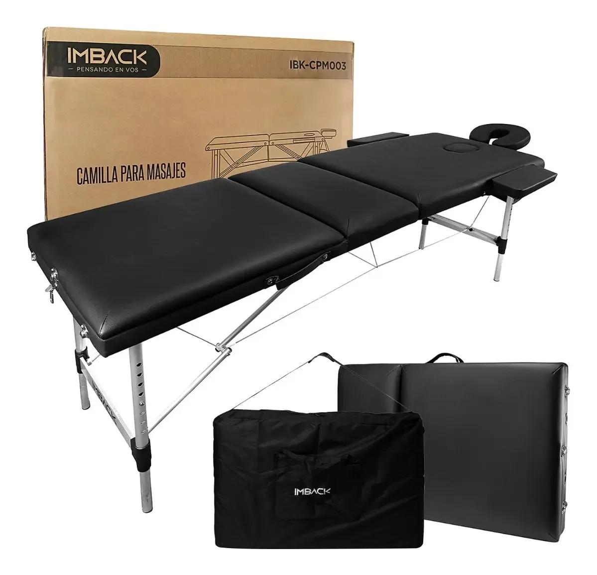 Cama de massagem profissional, mala dobrável, ajustável em altura, preta
