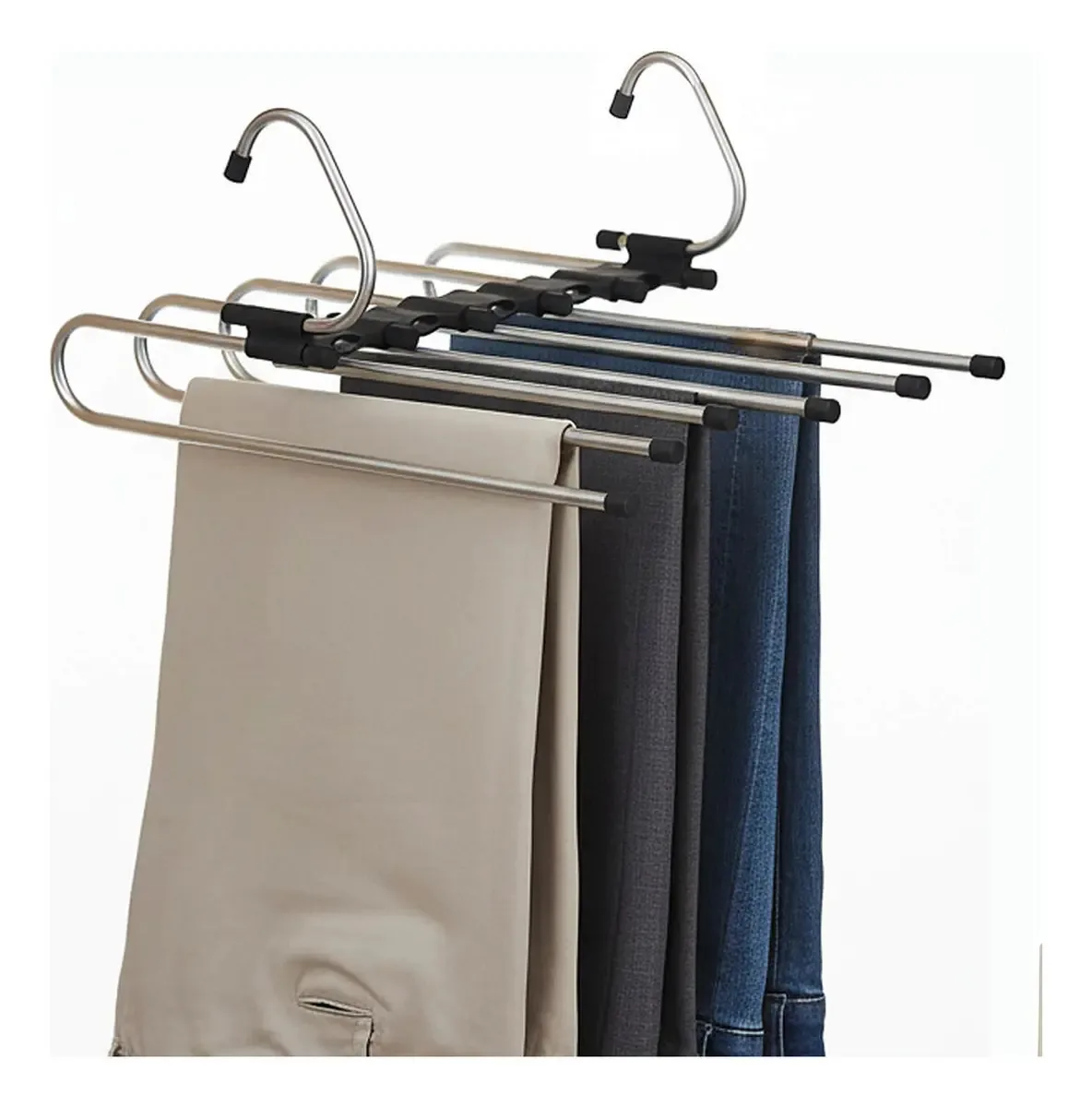 Gancho de roupas, organizador de calças, antiderrapante, prateado, aço