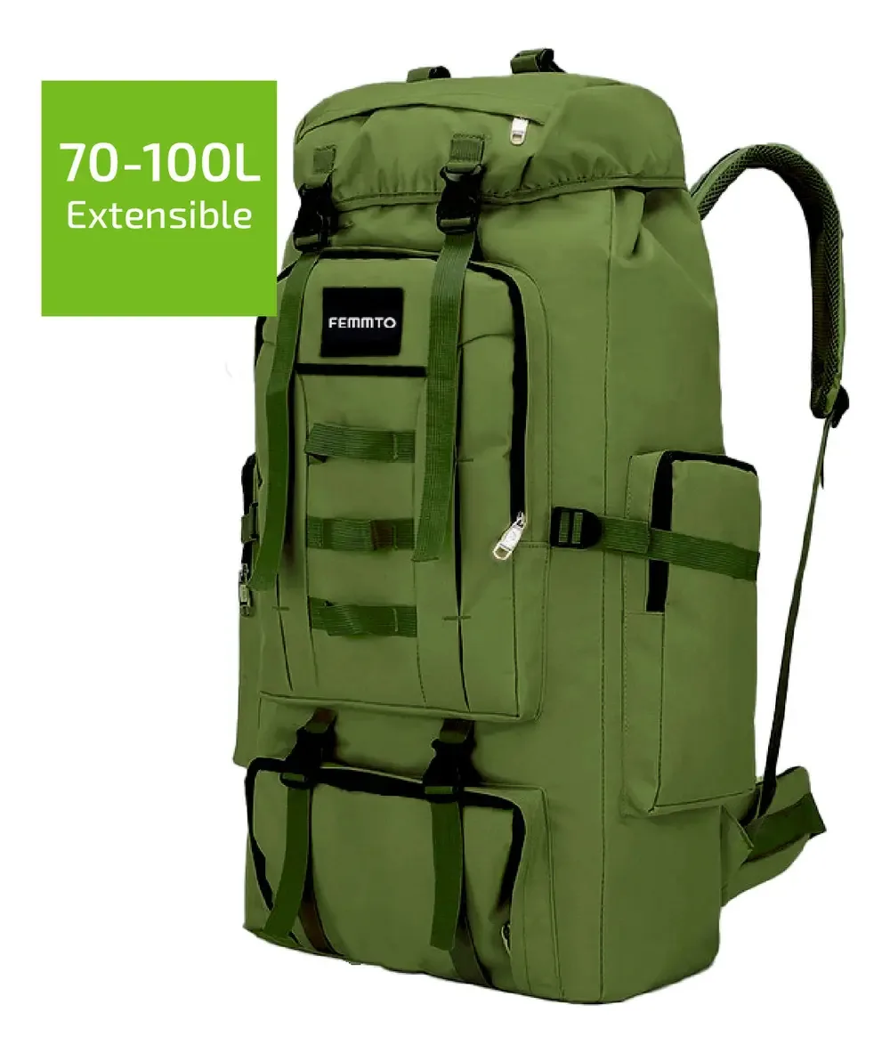 Mochila de acampamento Tactica 70-100 Lts, mochila expansível, cor verde