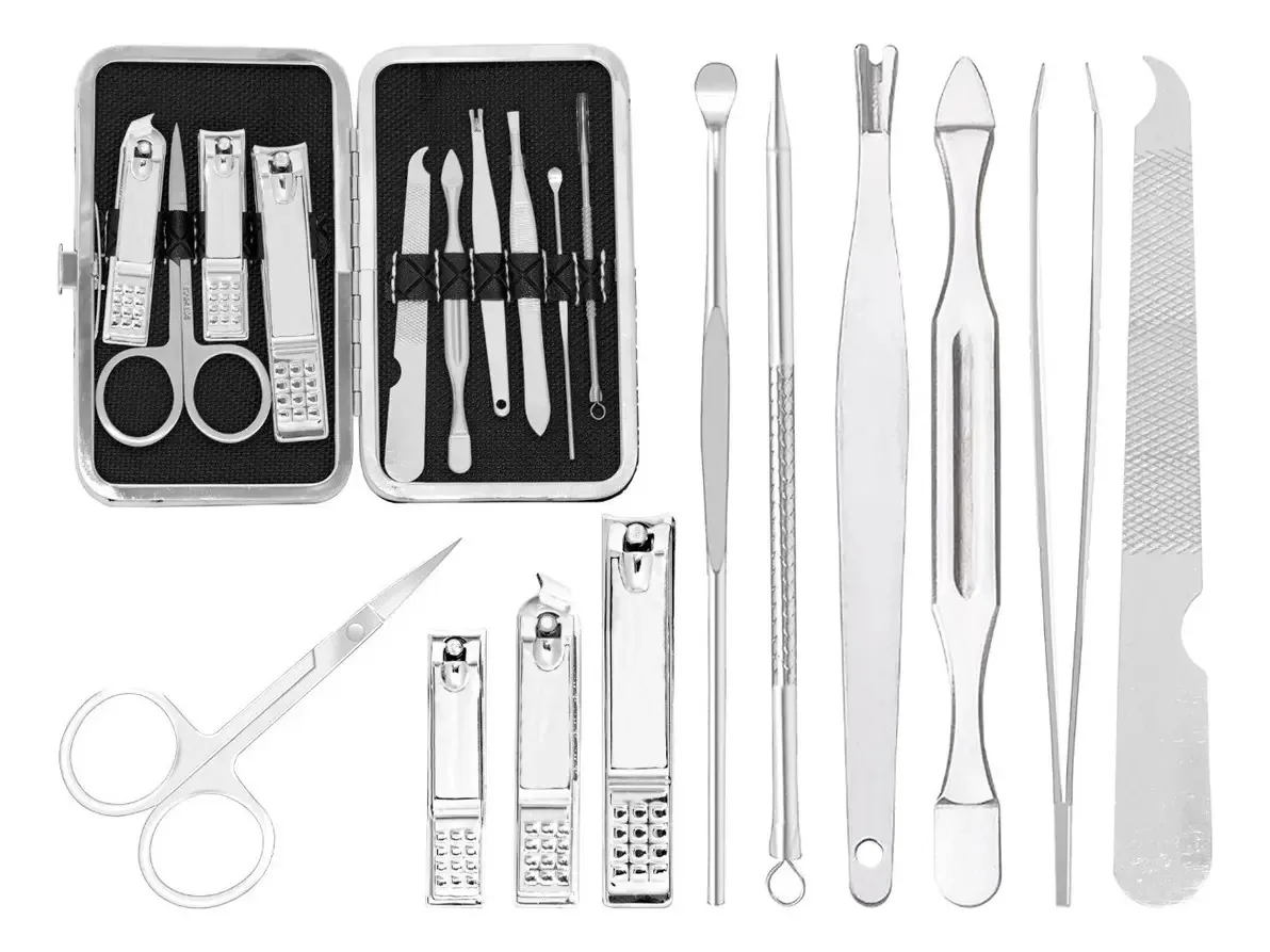 Conjunto de manicure e pedicure, estojo de tesoura para cortar unhas de 11 peças