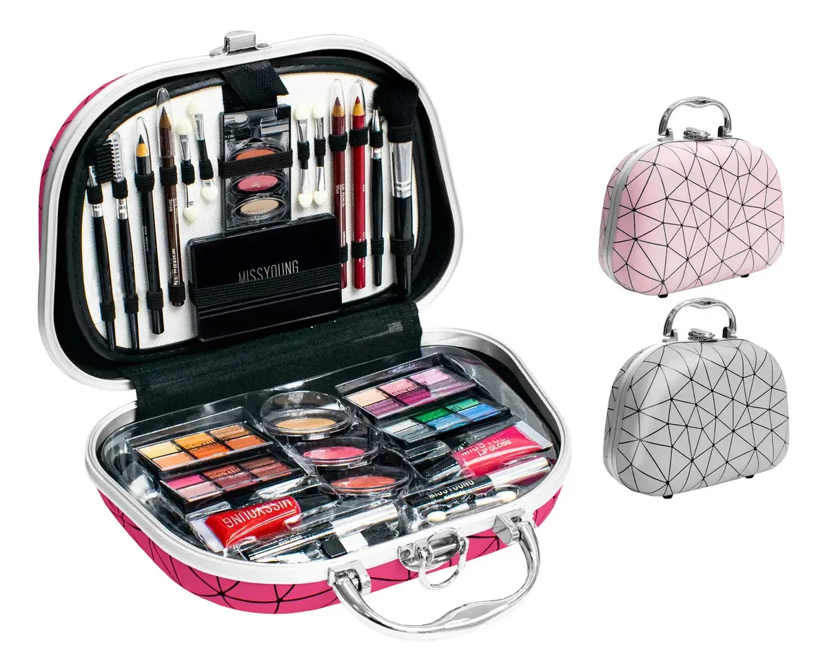 Estojo de maquiagem para maquiagem cosmética 28 cores fúcsia