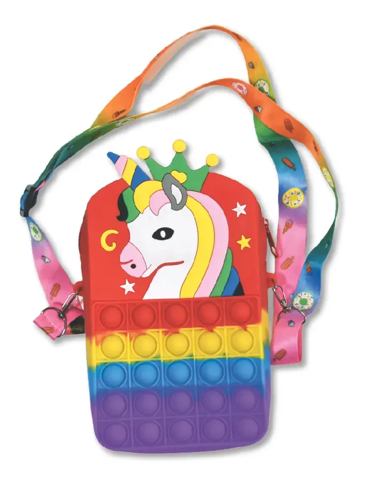 Carteira retangular de unicórnio Pop It com alça