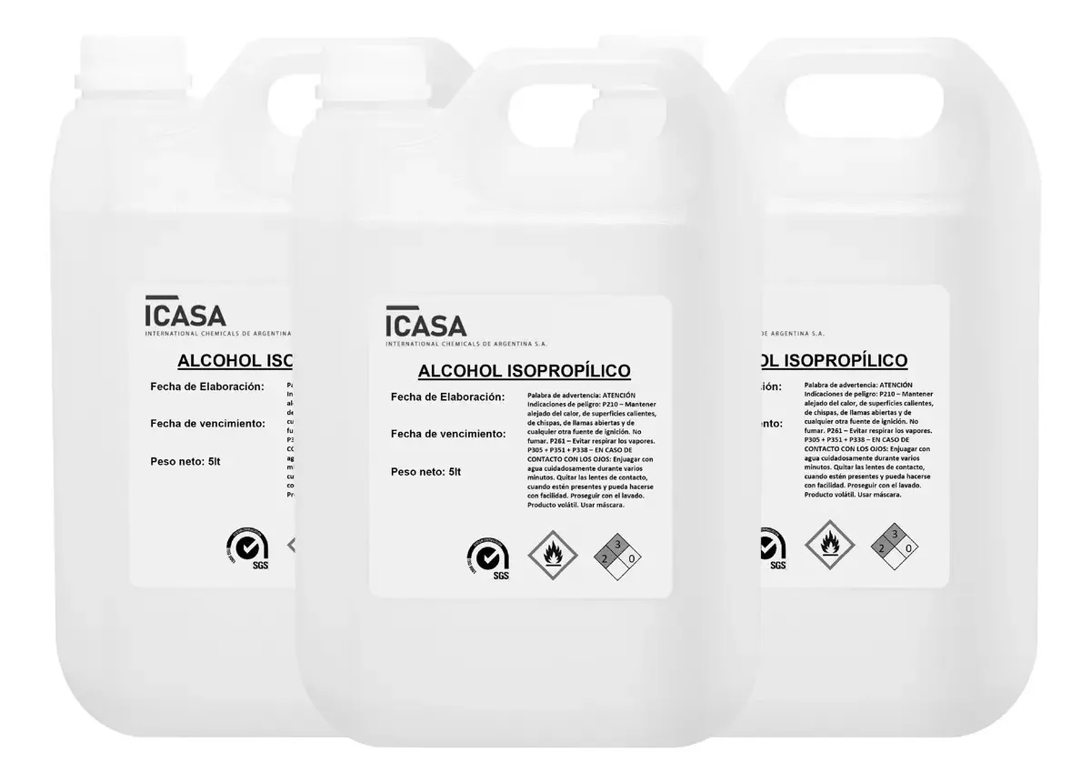 Álcool isopropílico X 15lt de pureza máxima de 99% para eletrônicos - Icasa