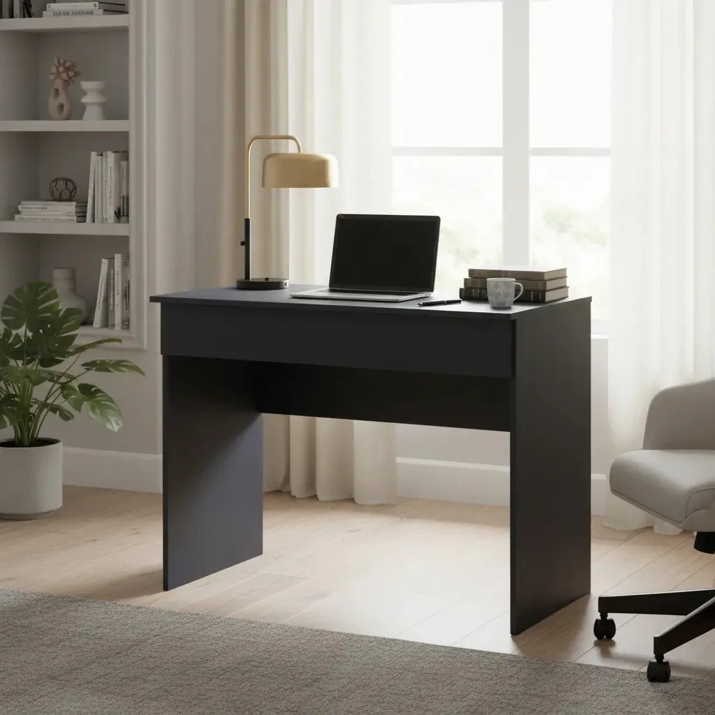 Mesa, mesa, computador, PC, notebook, escritório, trabalho, preto