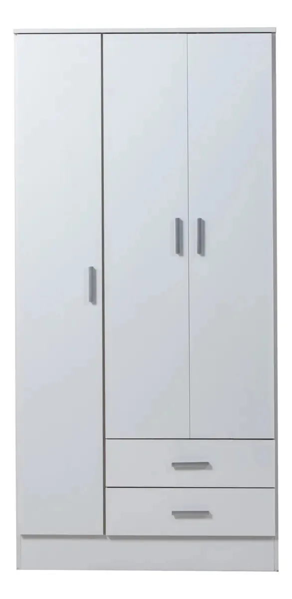 Armário 3 portas, 2 gavetas, quarto, melamina, cor do quarto, branco