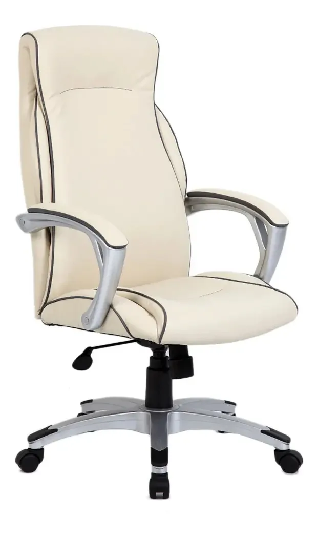 Cadeira de gestão executiva Cadeira de escritório Cream Desk, encosto alto, estofados, apoios de braços acolchoados profissionais em couro ecológico