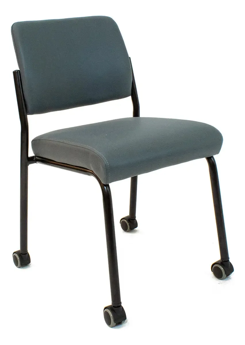 Cadeira de escritório Newmo, rodas, empilhável sem apoios de braços, tecido cinza, sala de estar, mesa de recepção
