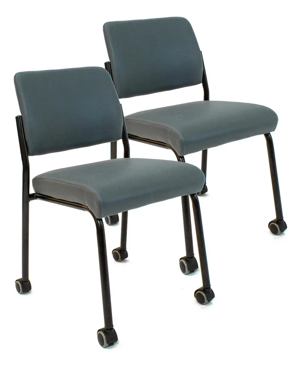 Cadeira de escritório Newmo X2 Wheels empilhável sem apoios de braços, mesa de estar em tecido cinza, recepção