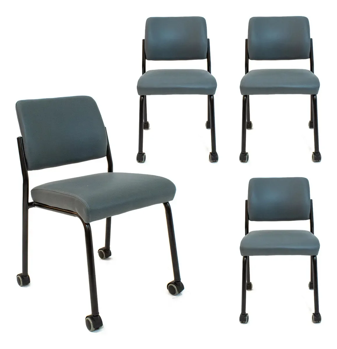 Cadeira de escritório Newmo, 4 rodas, empilhável sem apoios de braços, mesa de estar em tecido cinza, recepção