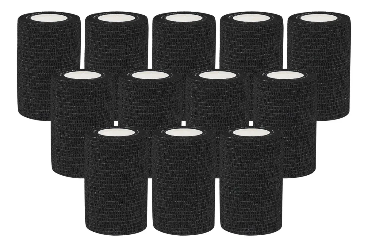 Pacote com 12 bandagens autoadesivas de 7,5 cm x 4,5 m de fita coesa preta