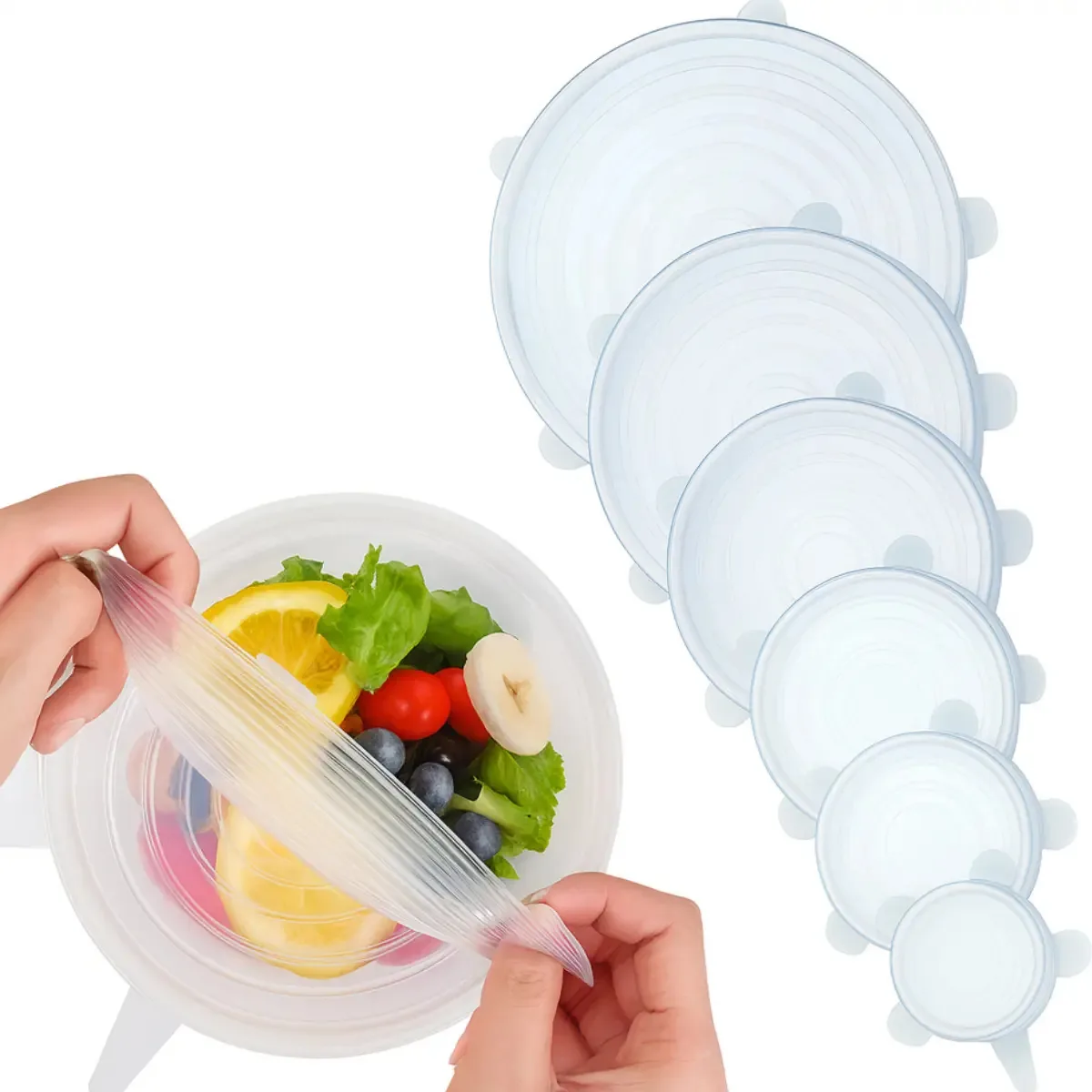 Tampas de silicone X6 Uni reutilizáveis e herméticas ajustáveis brancas