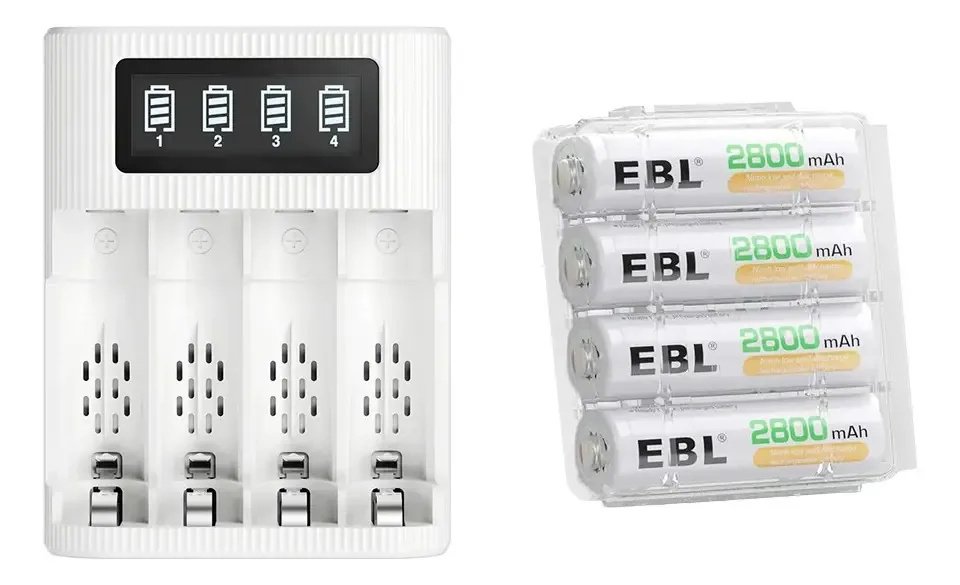 Carregador USB inteligente Combo Ebl + 4 pilhas AA de 2800mah