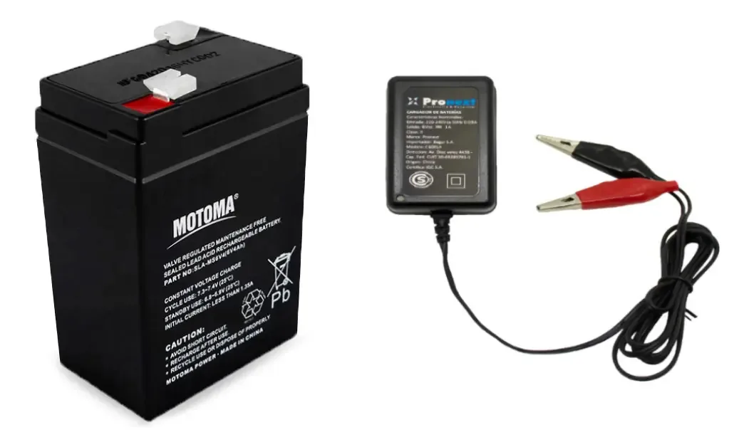 Combinação de baterias Motoma 6v 4ah + carregador automático de gel 6v 1a