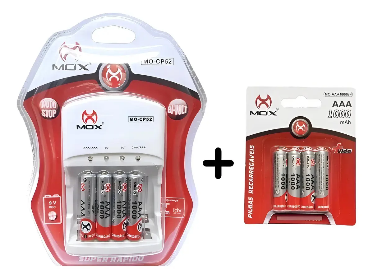 Carregador Rápido Bivolt + 8 Pilhas Aaa Palito Recarregável
