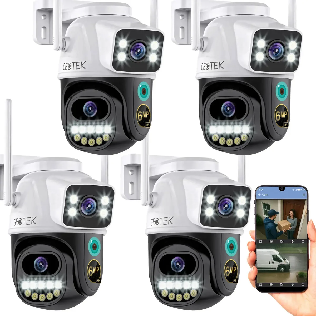 Kit de câmera de segurança noturna externa Geotek IP Wifi Double Dome X4