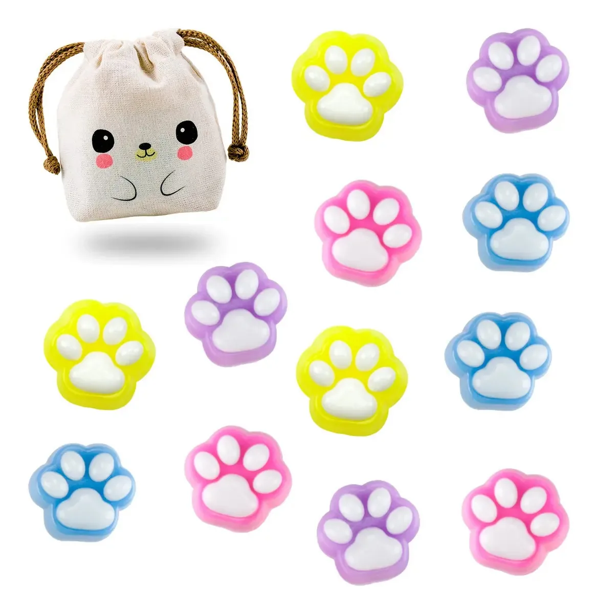 Conjunto de 12 impressões digitais de gatos Squishies em sua bolsa Kawaii, cor azul claro/roxo/amarelo/rosa