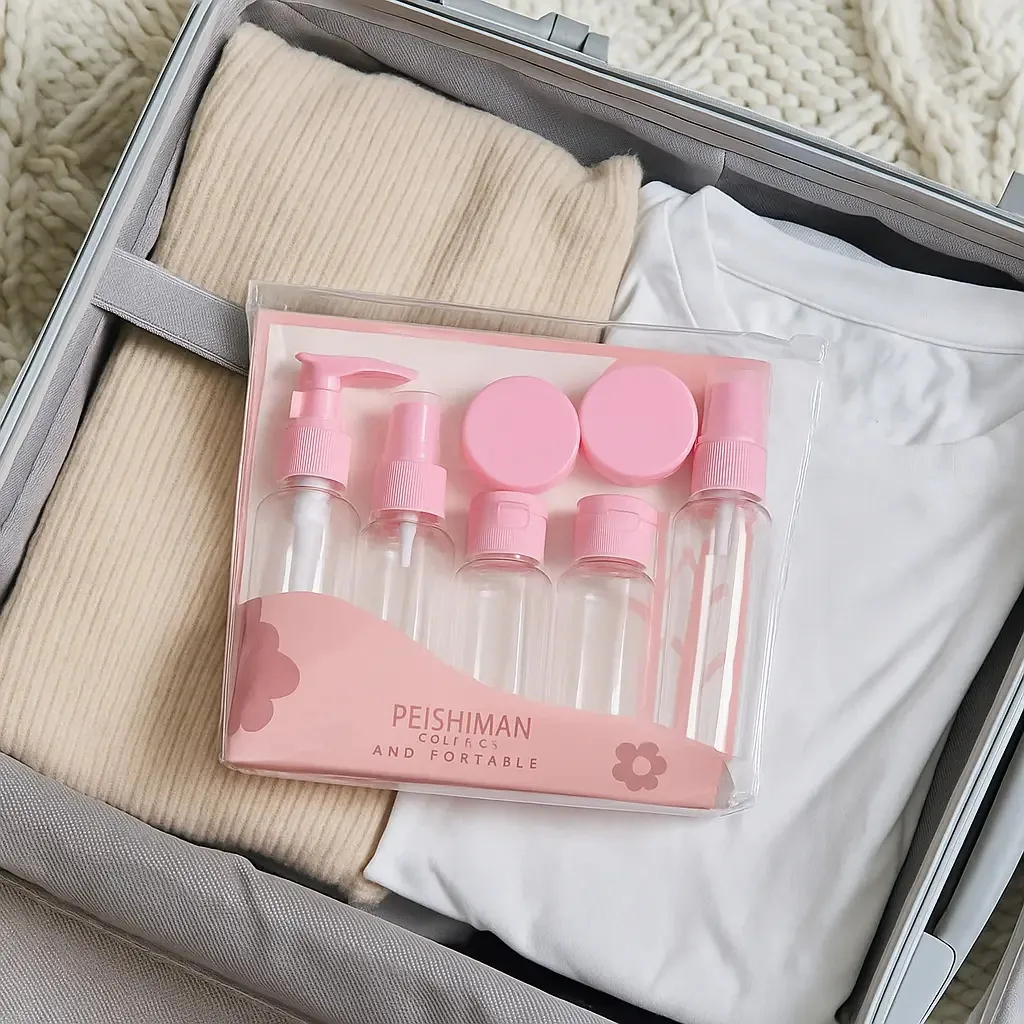 Bolsa de higiene com 7 garrafas recarregáveis e garrafas de viagem Apto Avion