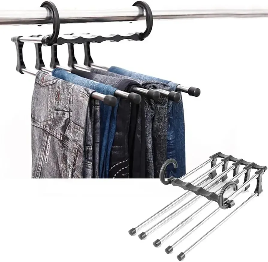 Cabide dobrável para calças, 5 camadas, preto