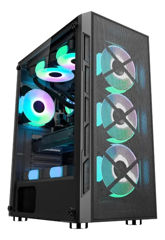 Armário preto de malha Pc Gamer Rgb Atx Zenei 2103 com vidro temperado