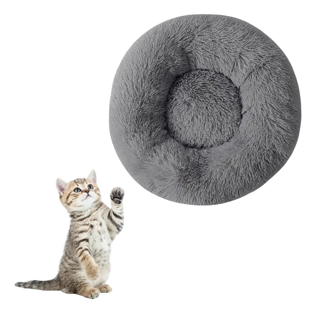 Cama redonda anti-stress para gatos, cães, anti-ansiedade, 80 cm, cor cinza escuro