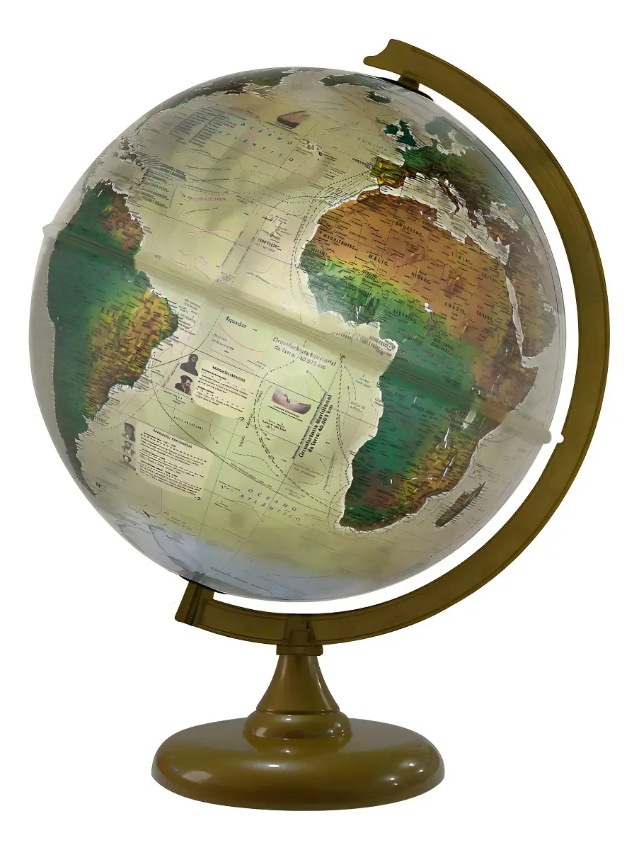 Globo Terrestre 30cm Histórico Led Branco Base Ouro Velho