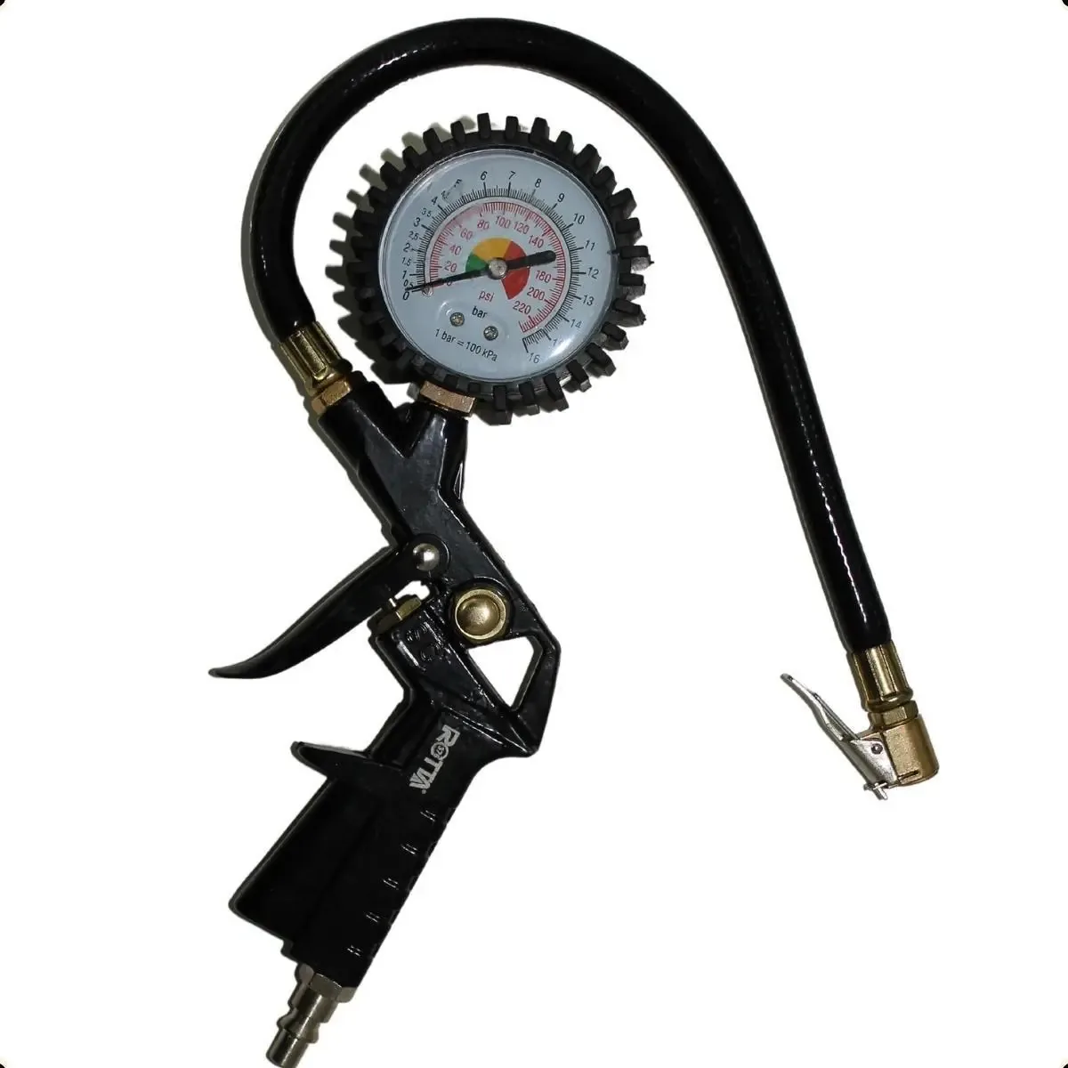 Calibrador Analógico Rotta 0-200 Psi Bico Flexível Para Pneus