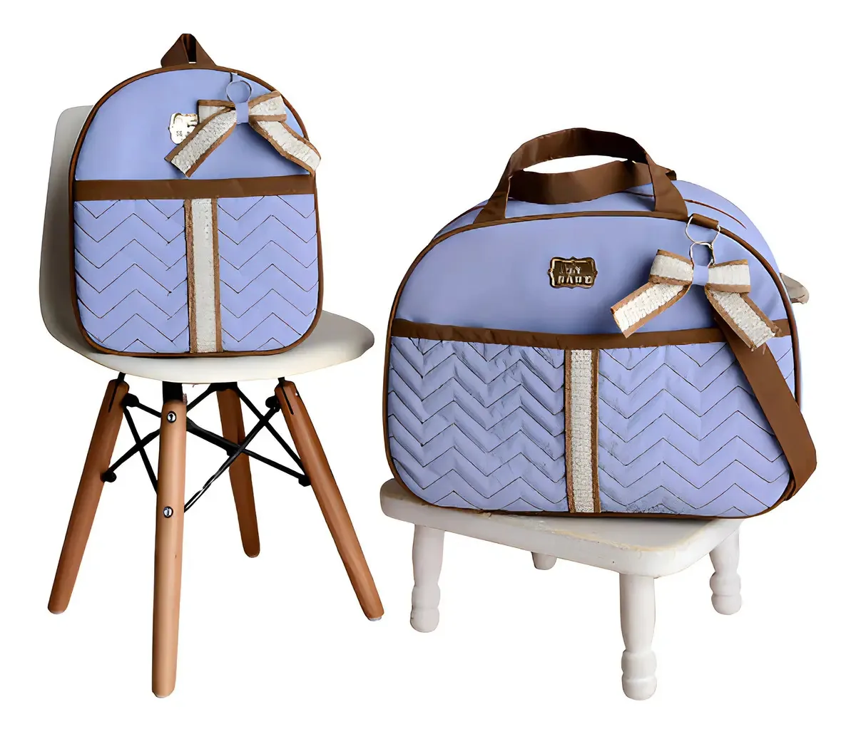 Kit Mala Maternidade Bolsa De Bebê 2 Peças Com Mochila Cor Azul-celeste Laço