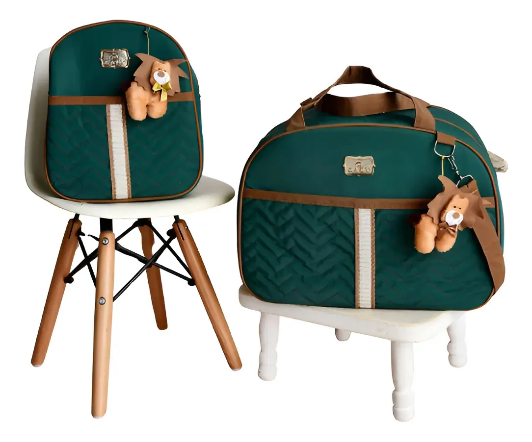 Kit Mala Maternidade Bolsa De Bebê 2 Peças Com Mochila Cor Verde Leão