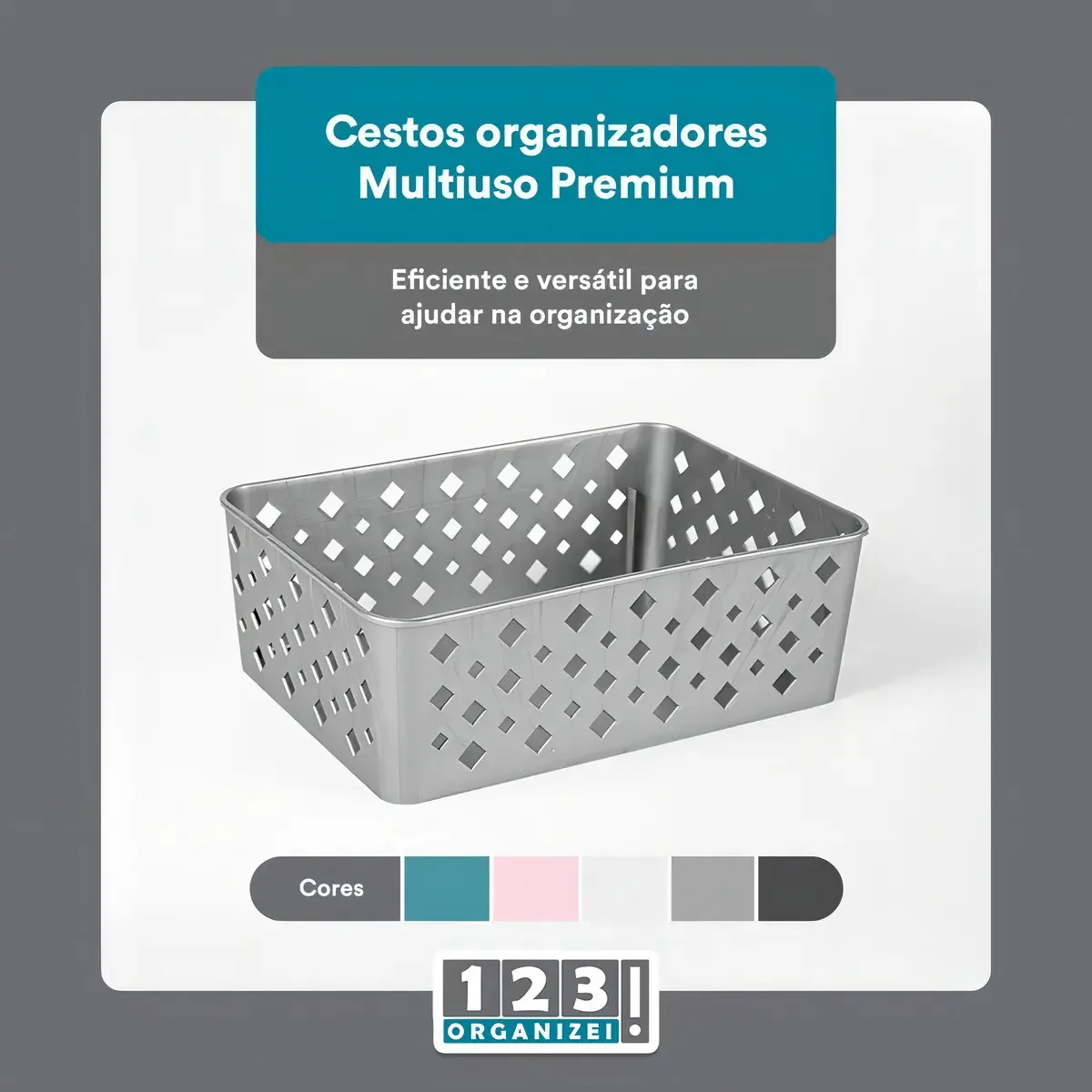 Cesto Organizador Premium Cinza 19x13,5x6,5cm - 123organizei